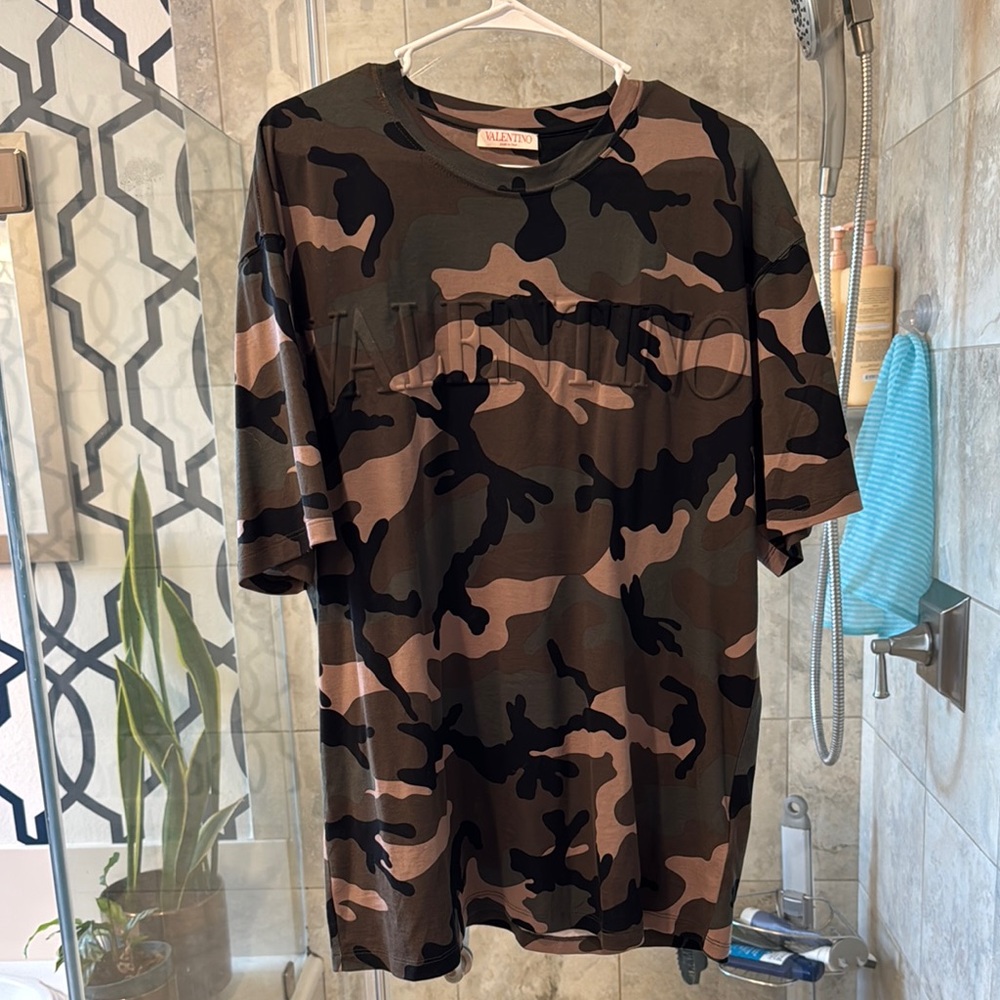 Valentino Black and Brown Camouflage Short Sleeve Tee